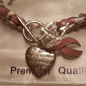 Pink & Silver Suede Chain Bracelet Breast Cancer